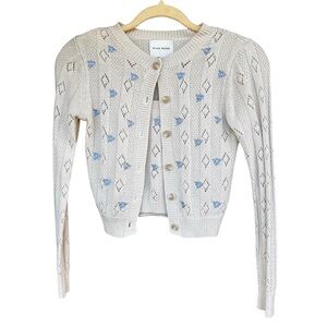 Pink Rose Women's Beige Cardigan with Blue Floral Accents